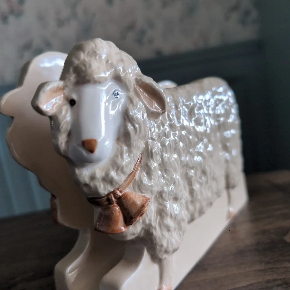 Vintage Otagiri Sheep Napkin Holder Letter Lamb Farmhouse Cottagecore Japan